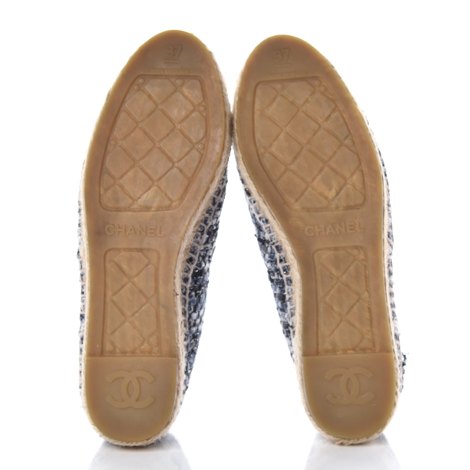 Chanel Metallic Tweed Lambskin CC Espadrilles 37 Blue Black Silver 7 of 12
