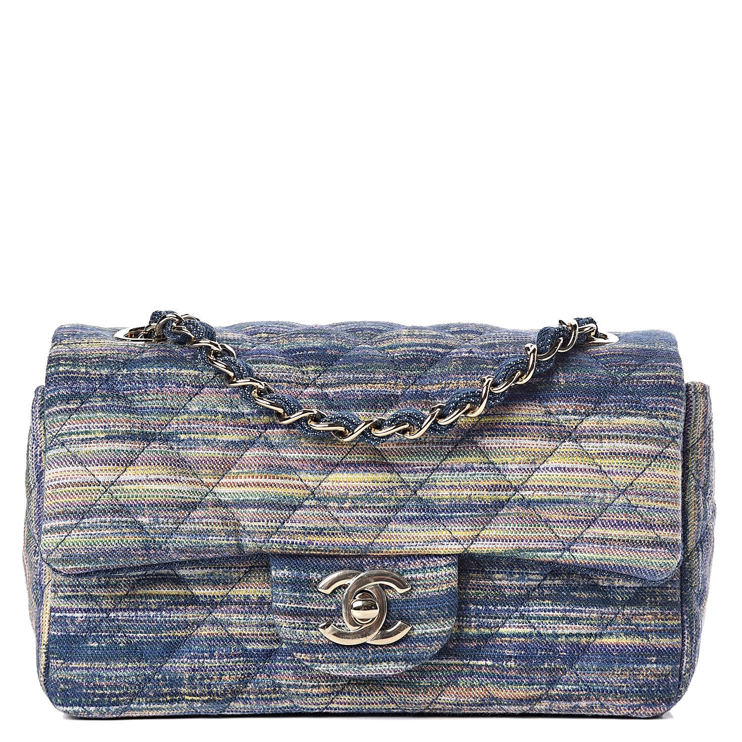 Chanel Striated Quilted Classics in Fabrics Mini Rectangular Flap Blue 1 of 10