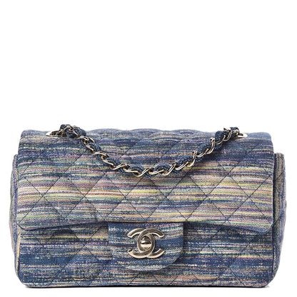 Chanel Striated Quilted Classics in Fabrics Mini Rectangular Flap Blue 1 of 10