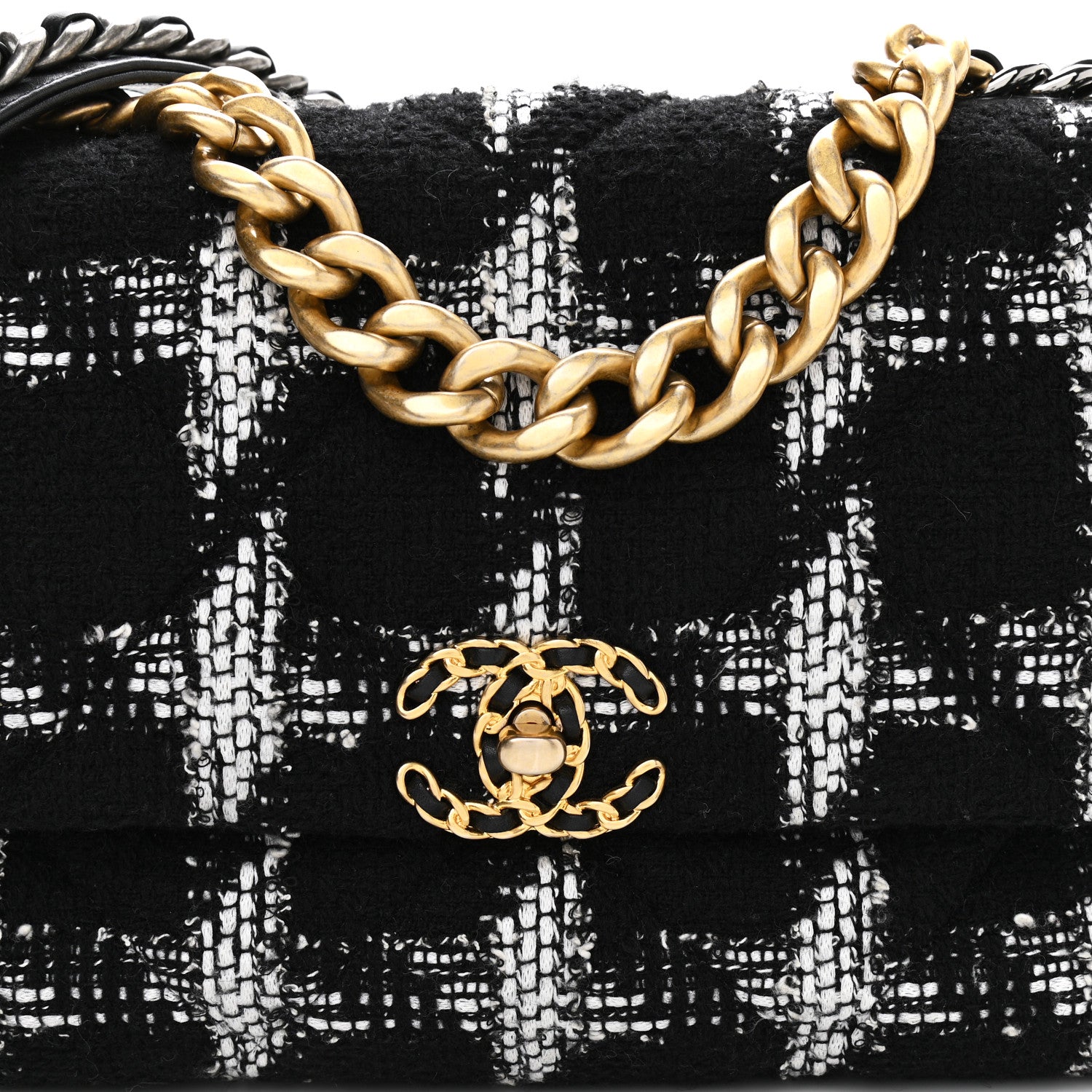 Chanel Tweed Quilted Large Chanel 19 Flap Black White 7 of 10