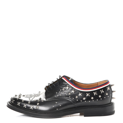 Gucci Mens Calfskin Studded Lace Up Loafers 10 Black 1 of 13