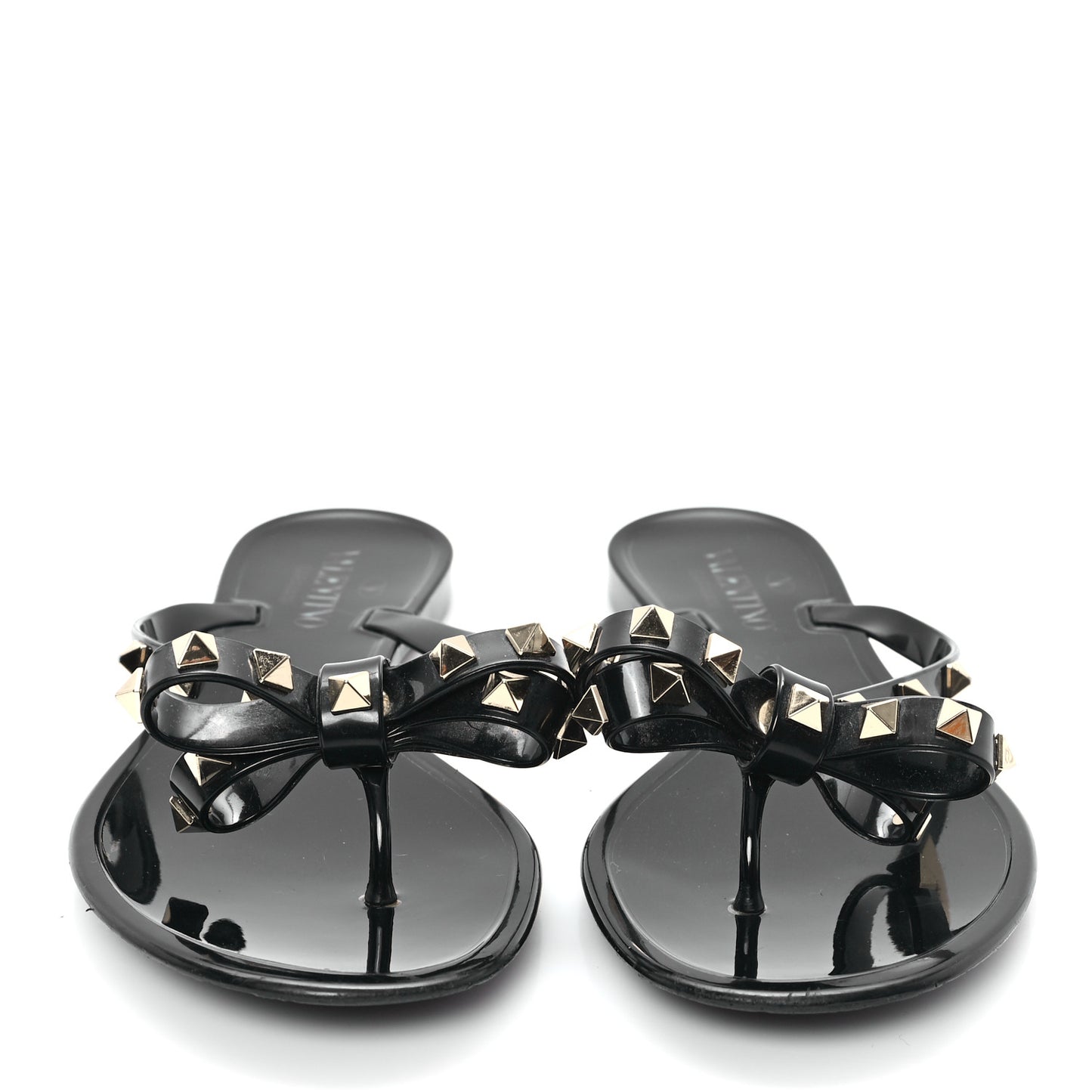PVC Jelly Rockstud Bow Thong Sandals 39 Black