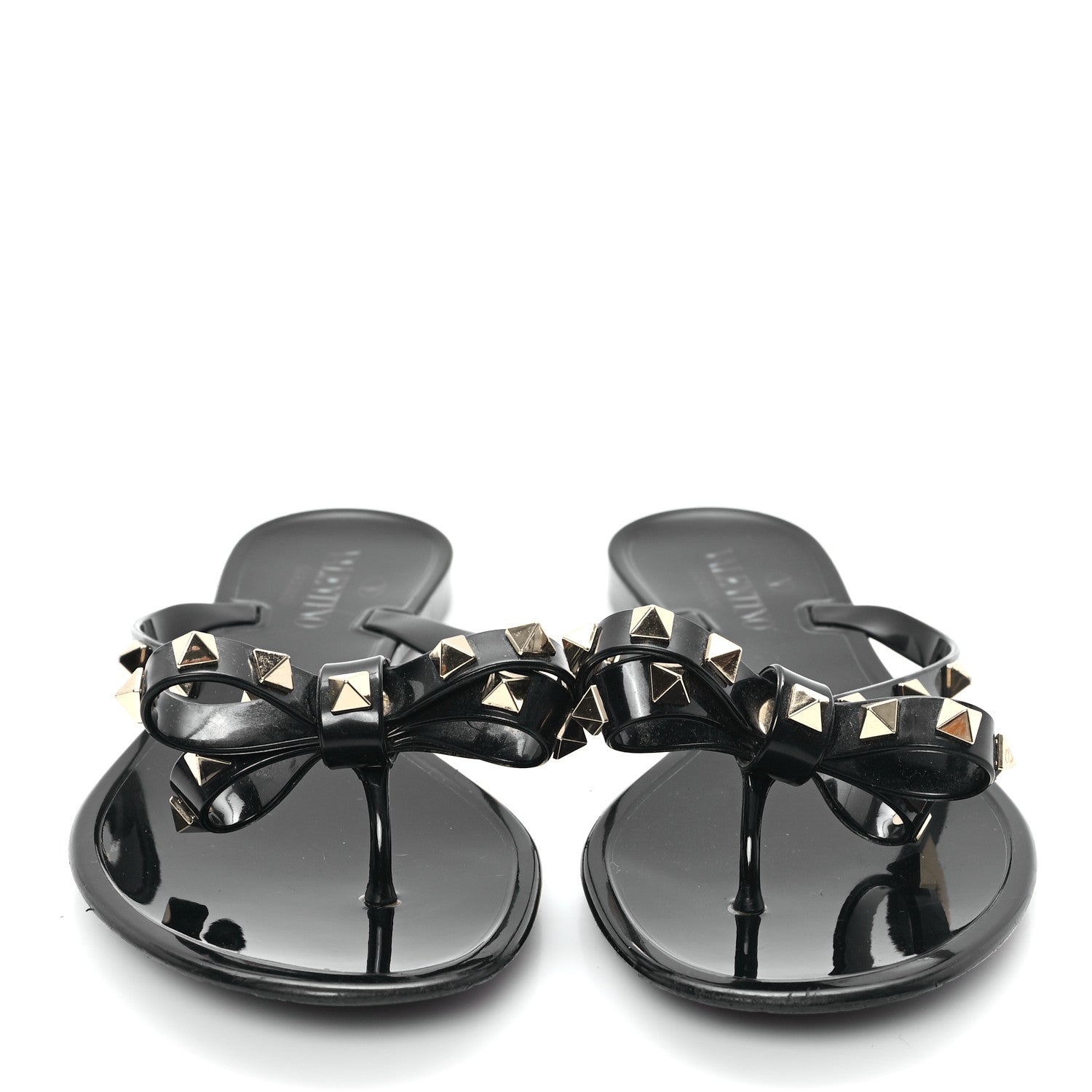 Valentino Garavani PVC Jelly Rockstud Bow Thong Sandals 39 Black 3 of 8