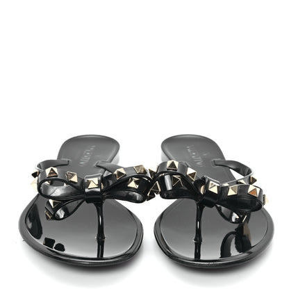 Valentino Garavani PVC Jelly Rockstud Bow Thong Sandals 39 Black 3 of 8