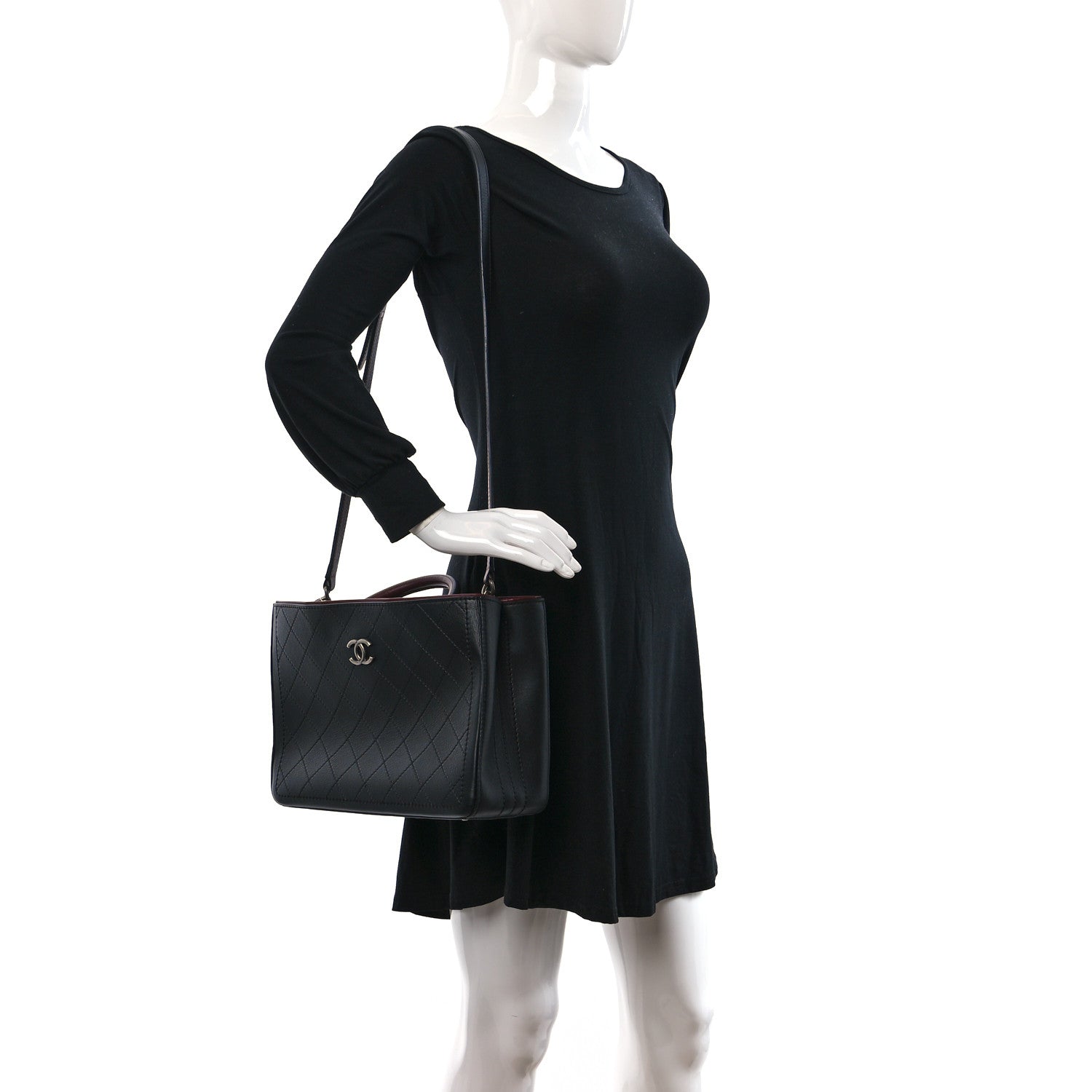 Chanel Bullskin Stitched Bi-Color Medium Shopping Tote Black 2 of 8