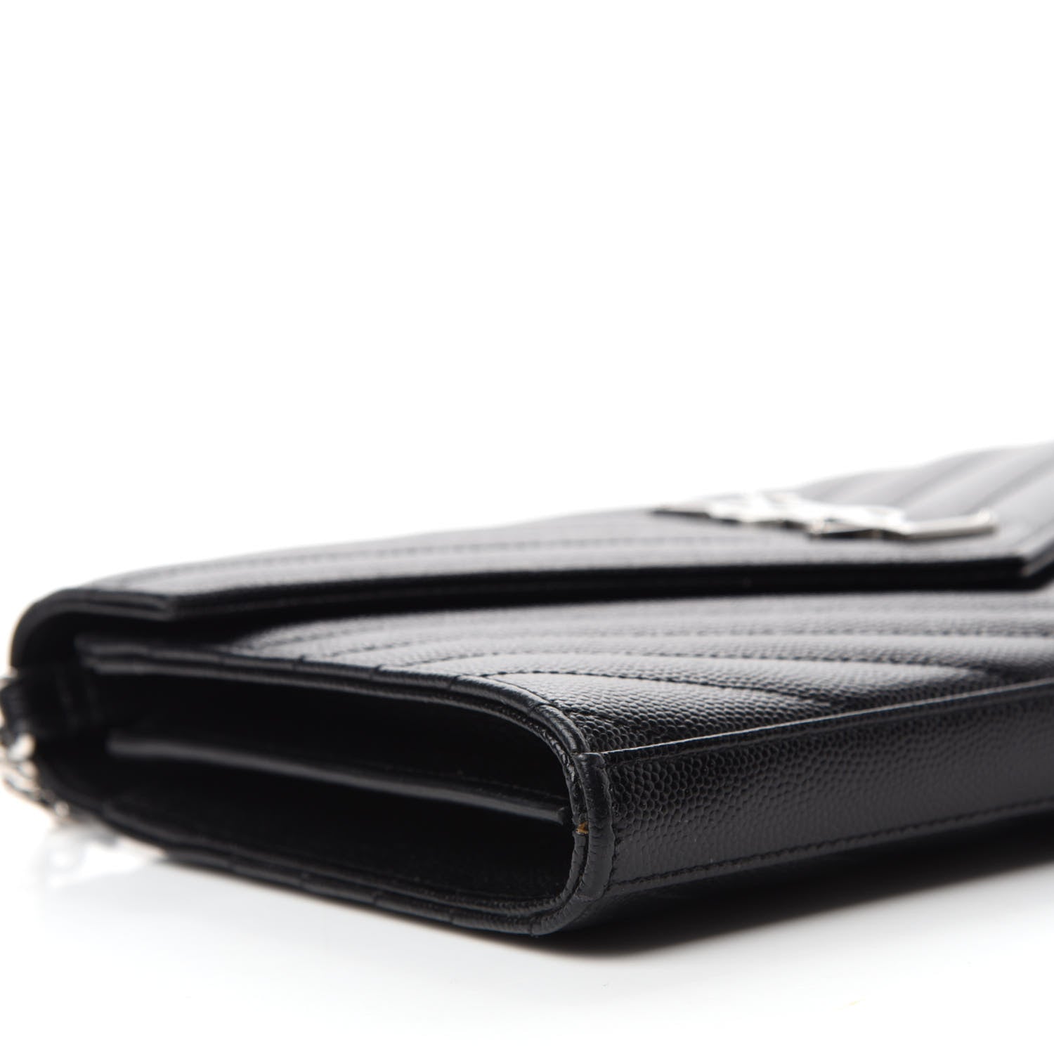 Saint Laurent Grain De Poudre Matelasse Chevron Monogram Chain Wallet Black 6 of 13