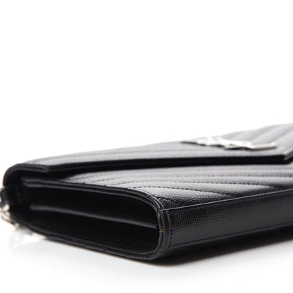Saint Laurent Grain De Poudre Matelasse Chevron Monogram Chain Wallet Black 6 of 13