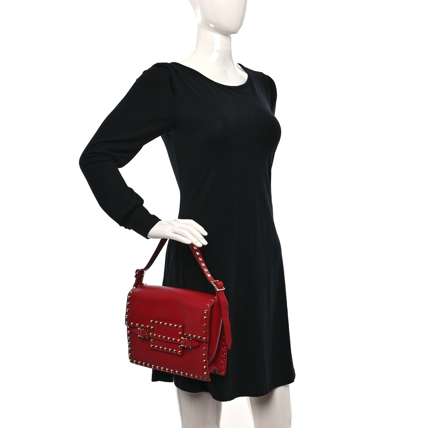 Calfskin Rockstud Flap Shoulder Bag Rosso Valentino