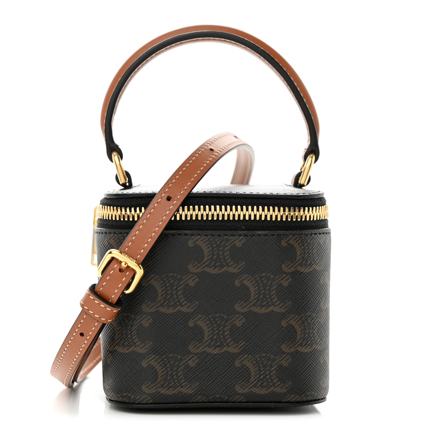 Celine Triomphe Canvas Calfskin Mini Vanity Case Tan 1 of 11