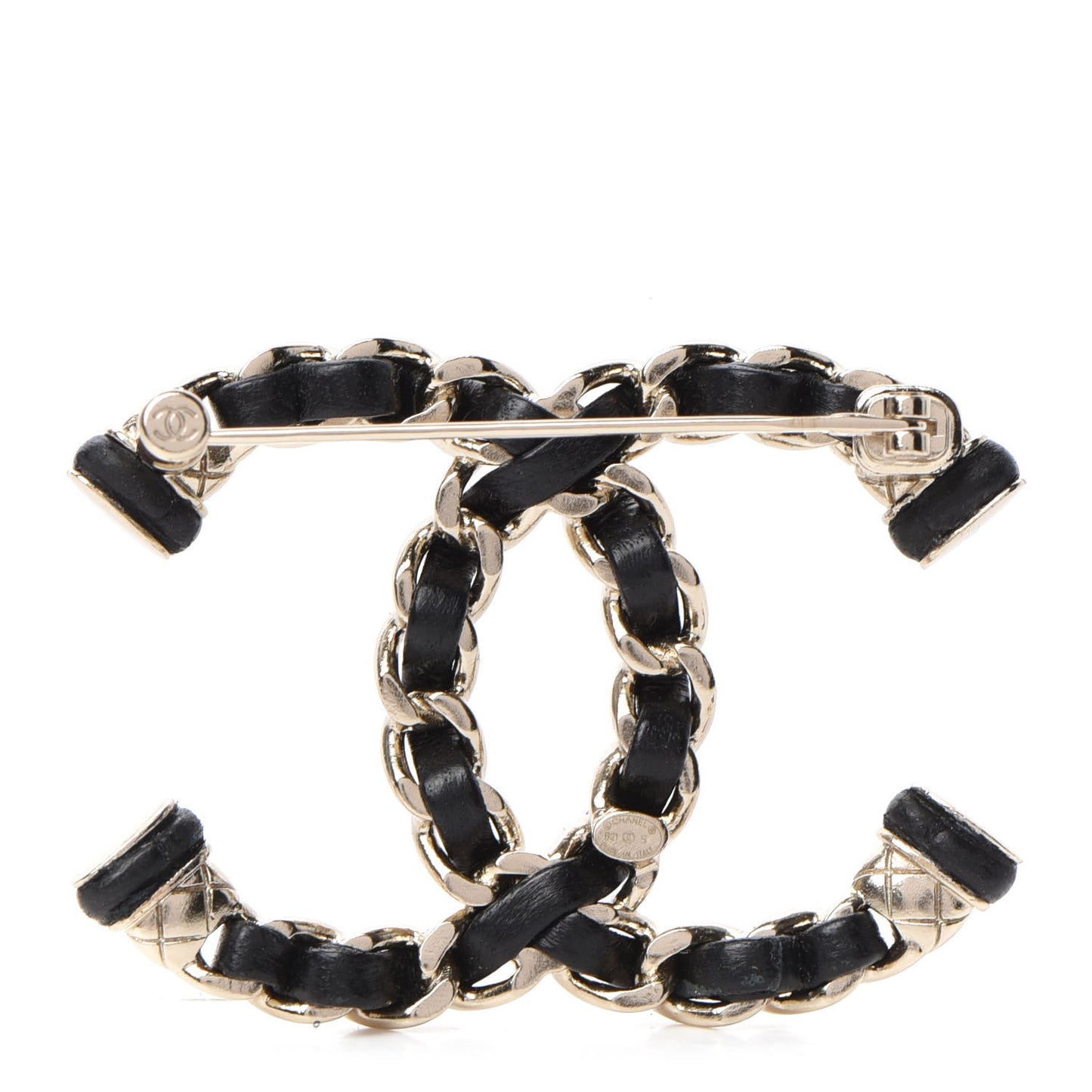 Lambskin Chain CC Brooch Black Gold