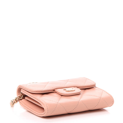 Chanel Lambskin Quilted Flap Card Holder On Chain Light Pink 4 of 12