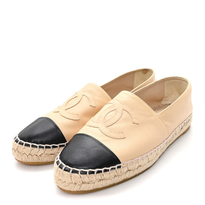 Chanel Lambskin CC Espadrilles 37 Beige Black 4 of 10