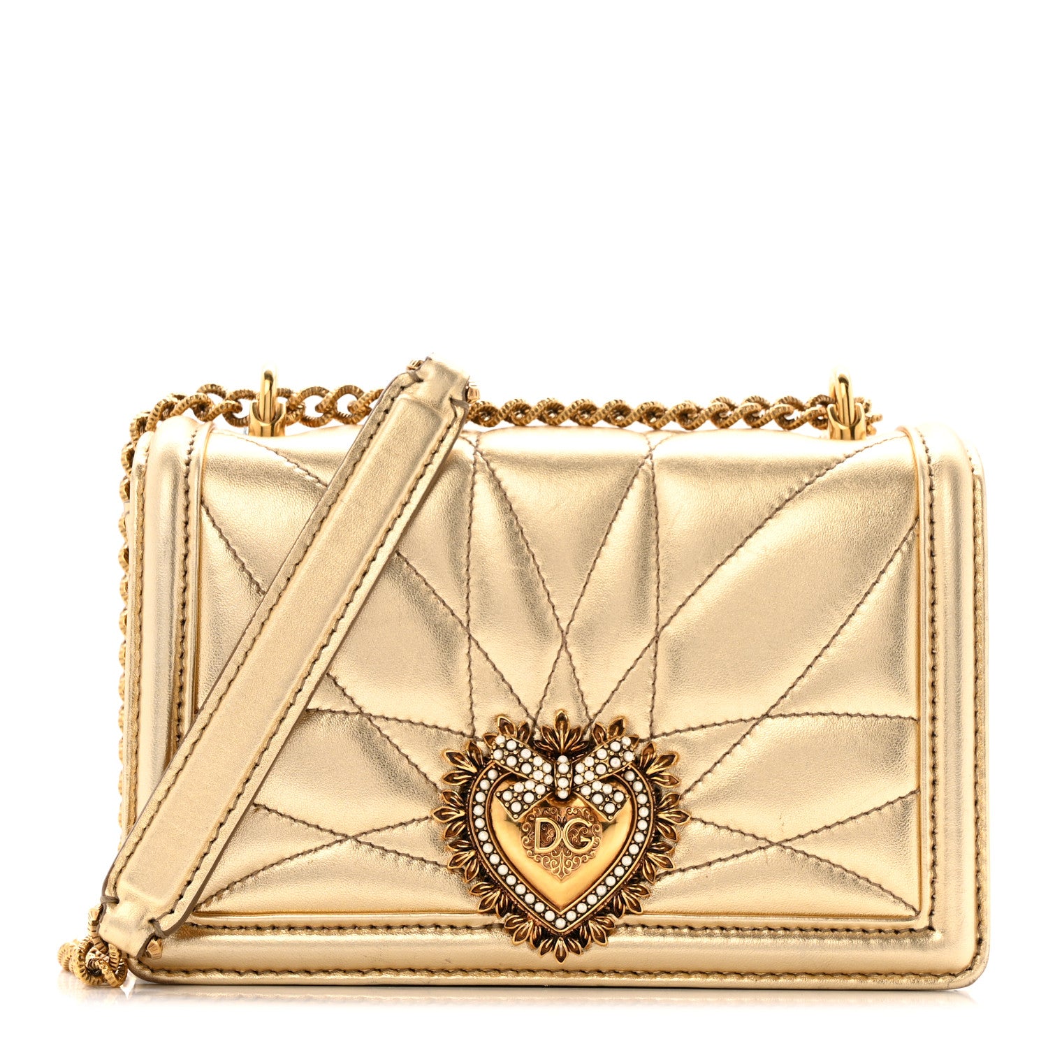 Dolce & Gabbana Metallic Nappa Quilted Mini Devotion Crossbody Bag Gold 1 of 16