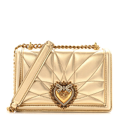 Dolce & Gabbana Metallic Nappa Quilted Mini Devotion Crossbody Bag Gold 1 of 16