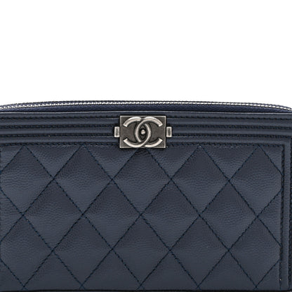 Chanel Metallic Caviar Quilted Small Boy Clutch With Chain Navy 9 of 11