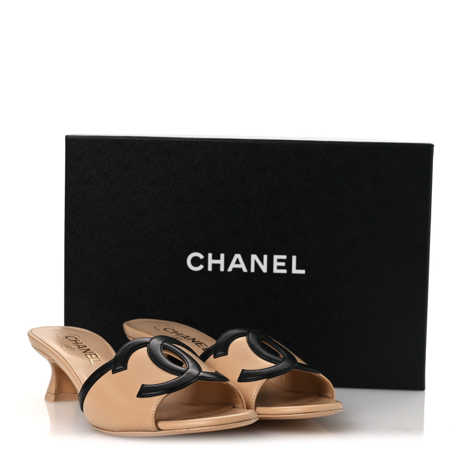 Chanel Lambskin CC Cutout Mules 38.5 Beige Black 11 of 11