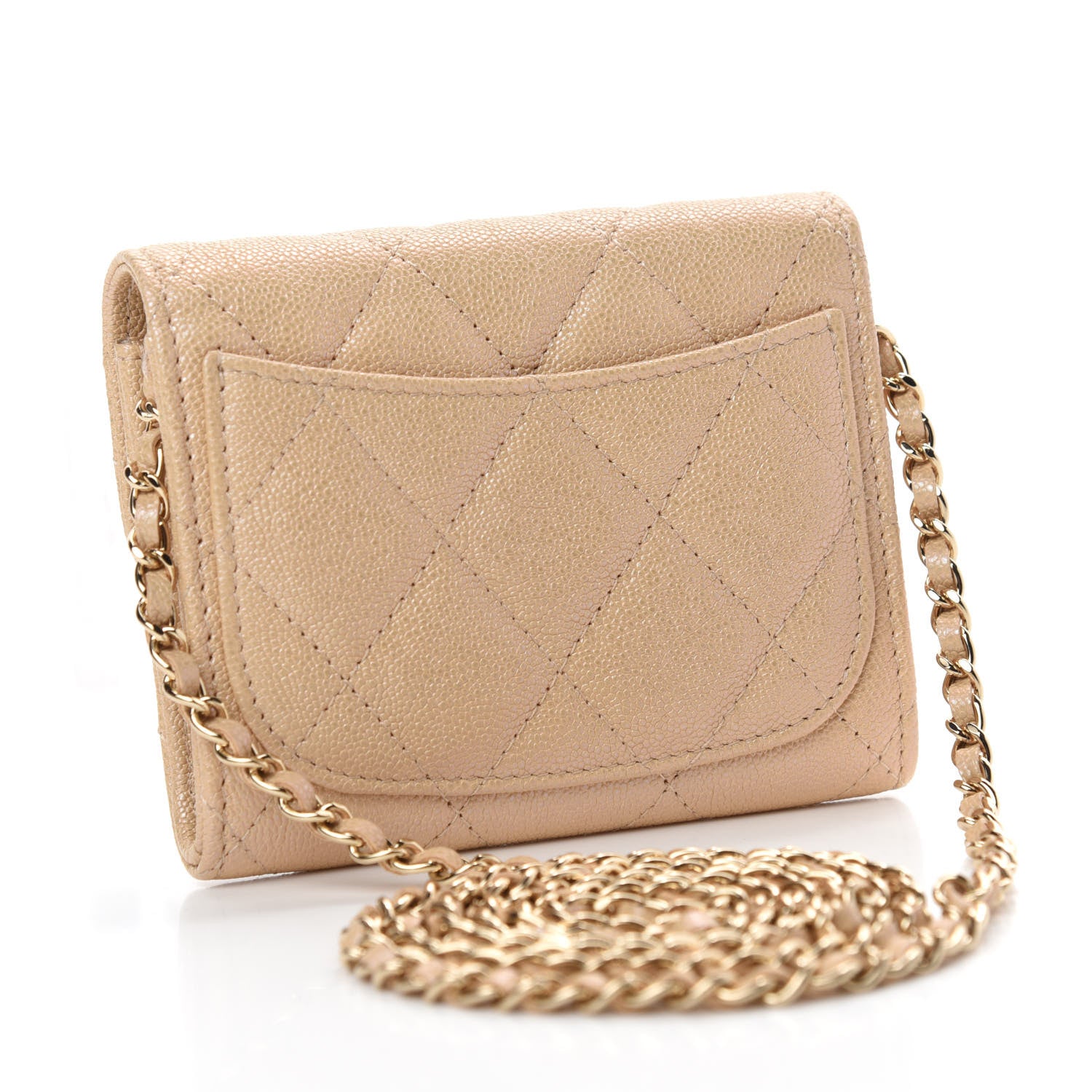 Chanel Iridescent Caviar Quilted Flap Card Holder On Chain Beige 3 of 12
