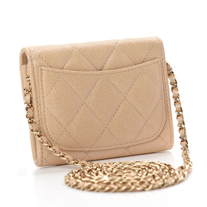 Chanel Iridescent Caviar Quilted Flap Card Holder On Chain Beige 3 of 12