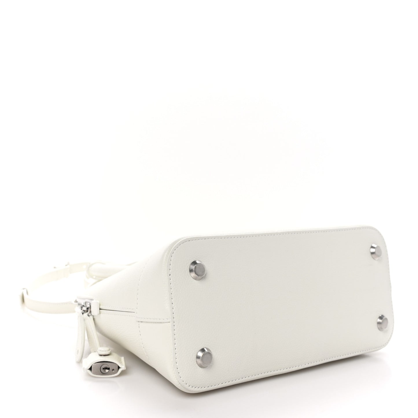 Grained Calfskin Logo S Ville Top Handle Bag White Black