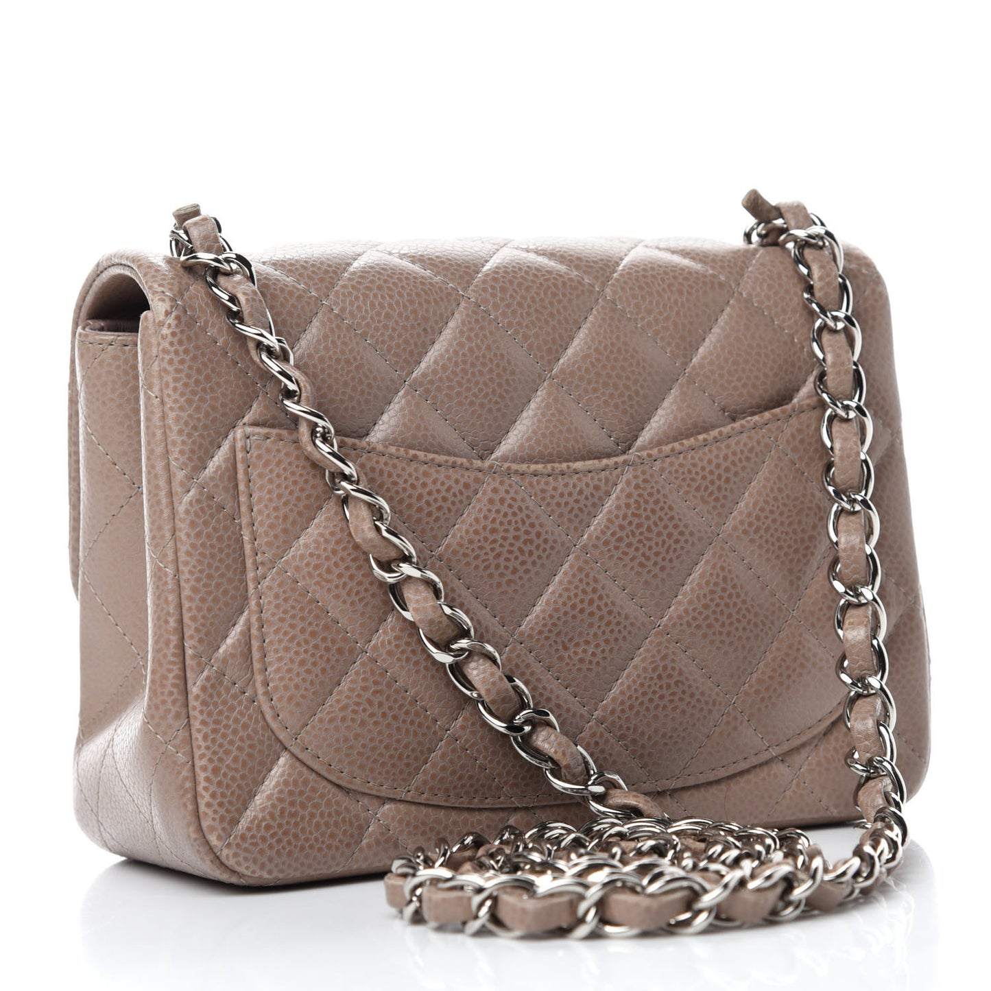 Caviar Quilted Mini Square Flap Taupe