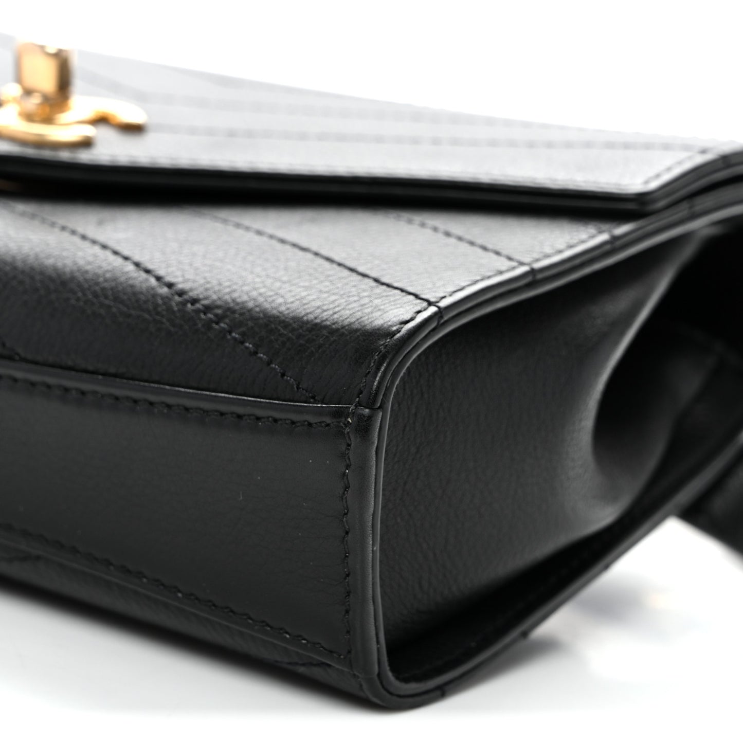 Calfskin Chevron Stitched Coco Waist Bag Black