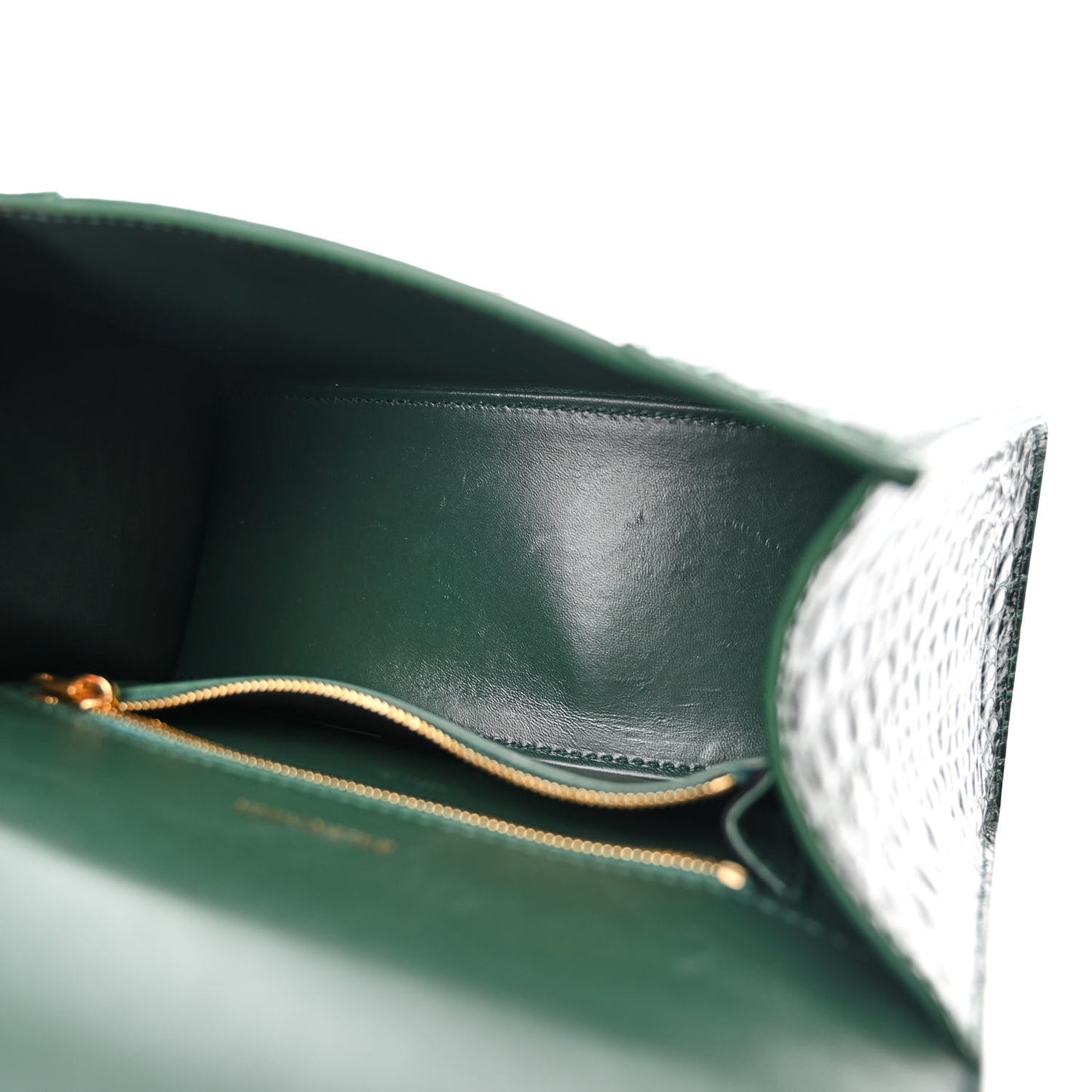 Shiny Calfskin Crocodile Embossed Small Hourglass Top Handle Bag Forest Green