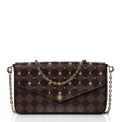 Louis Vuitton Damier Ebene Studded Pochette Felicie Chain Wallet 3 of 10