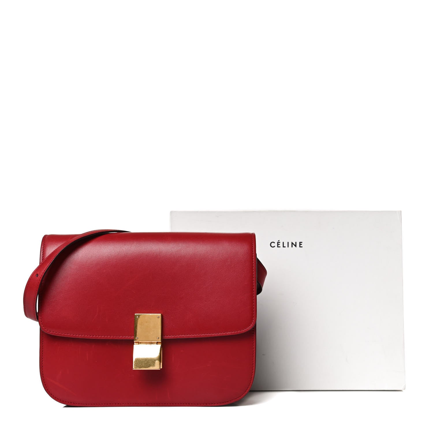 Celine Box Calfskin Medium Classic Box Flap Bag Red 17 of 17