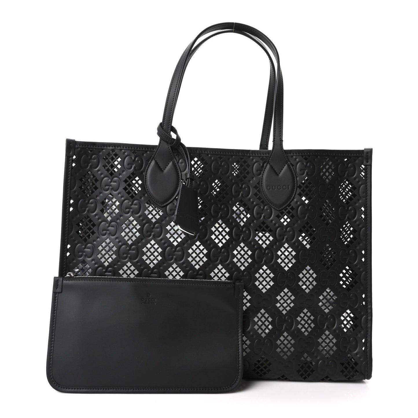 Calfskin GG Monogram Diamond Cut Medium Ophidia Tote Bag Black