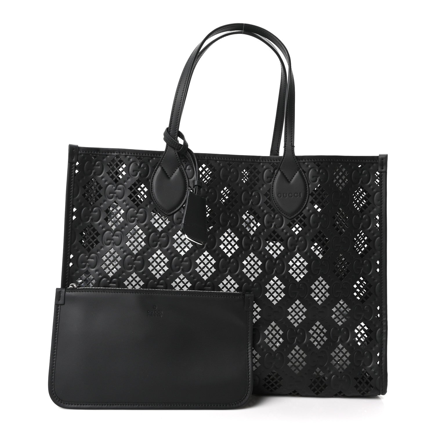 Gucci Calfskin GG Monogram Diamond Cut Medium Ophidia Tote Bag Black 3 of 10