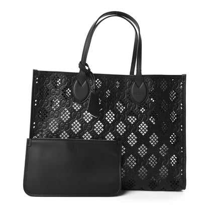 Gucci Calfskin GG Monogram Diamond Cut Medium Ophidia Tote Bag Black 3 of 10