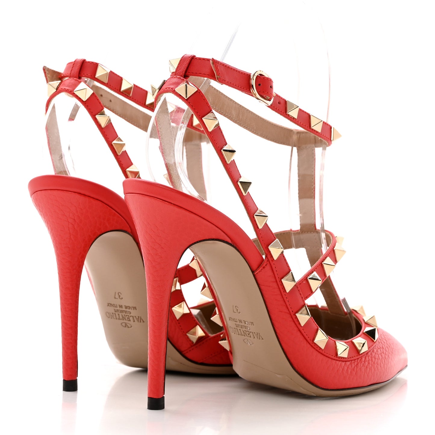 Pebbled Calfskin Rockstud Ankle Strap 100mm Pumps 37 Rock Pink