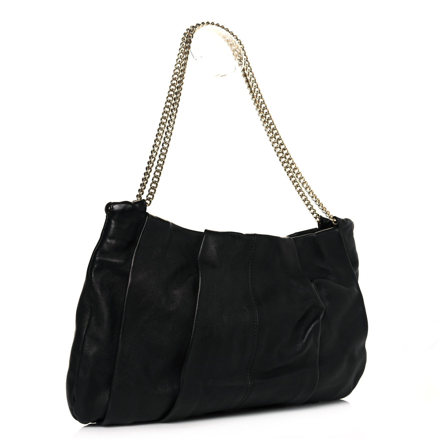 Calfskin Pleated Chain Hobo Black