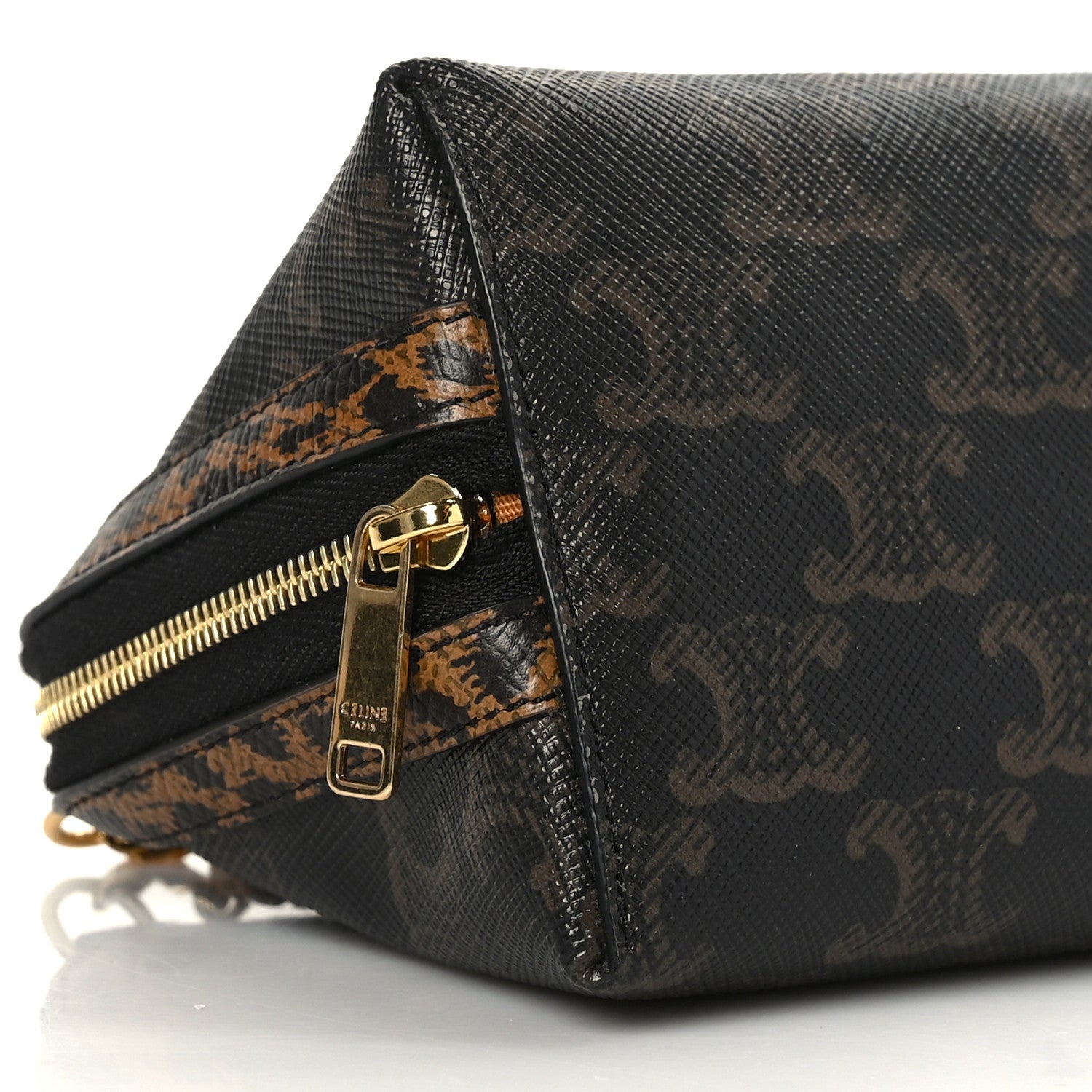 Celine Triomphe Canvas Calfskin Leopard Print Mini Clutch on Chain Black Tan 6 of 7