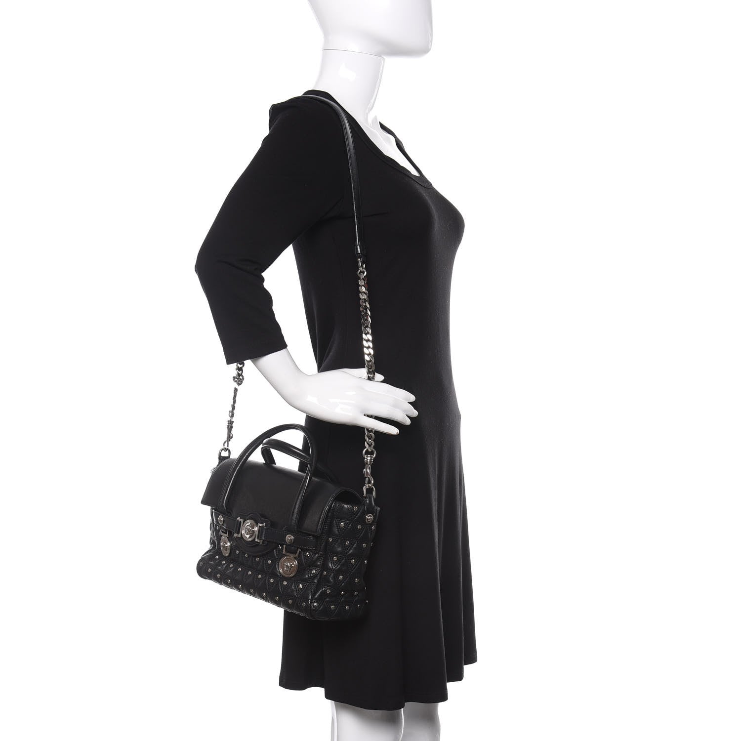 Versace Nappa Trapuntata Triangle Quilted Studded Bag Black 2 of 12