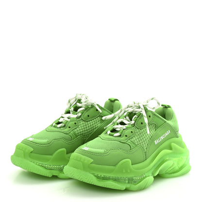Balenciaga Fabric Mesh Clear Sole Womens Triple S Sneakers 36 Fluo Green 3 of 8