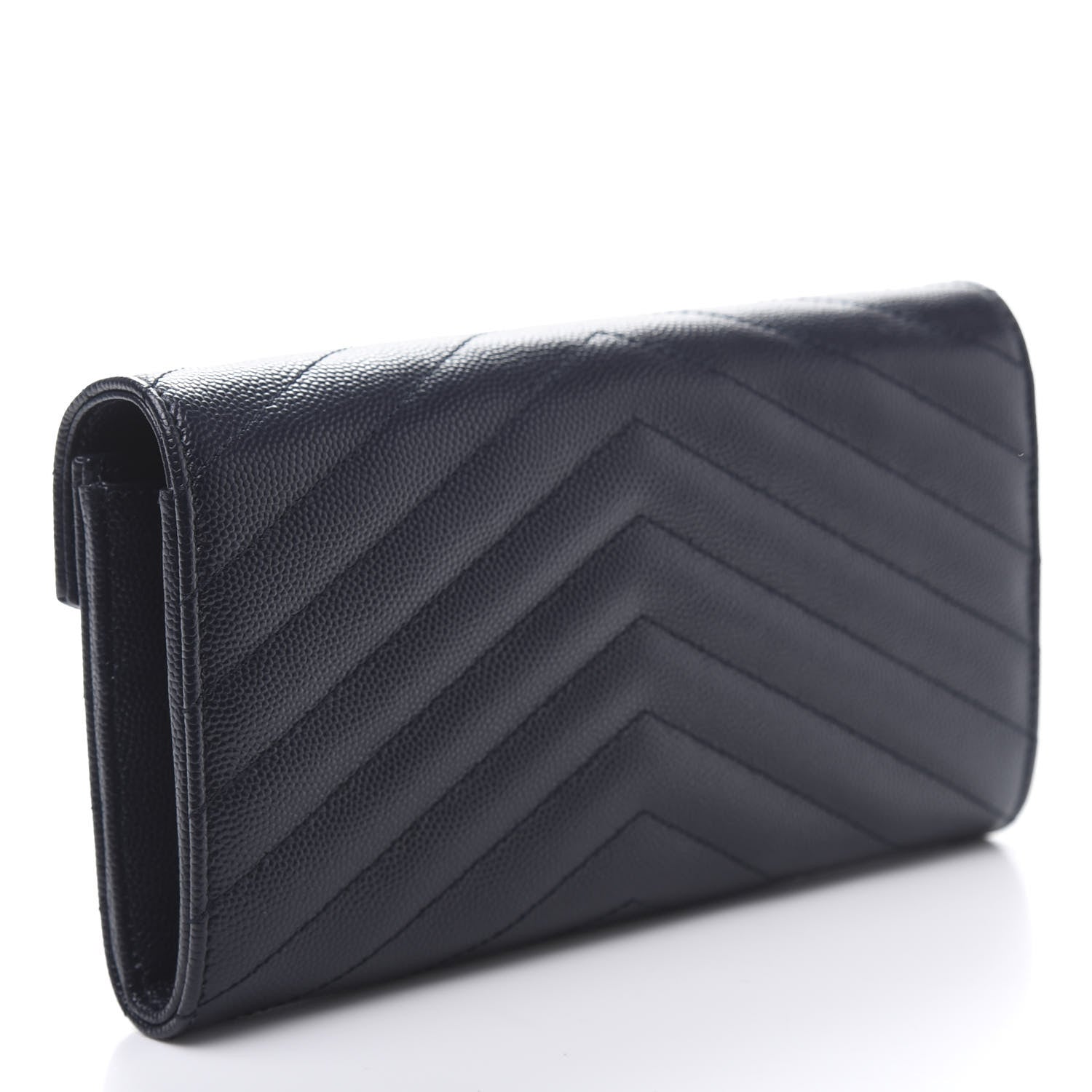 Saint Laurent Grain De Poudre Matelasse Chevron Monogram Flap Wallet Black 3 of 8