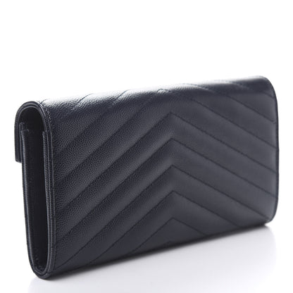 Saint Laurent Grain De Poudre Matelasse Chevron Monogram Flap Wallet Black 3 of 8