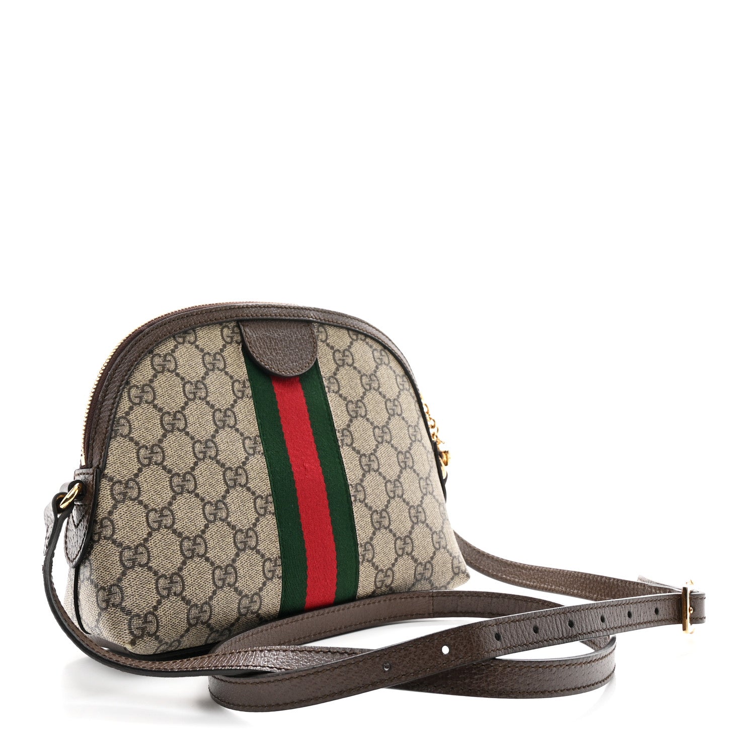 Gucci GG Supreme Monogram Textured Dollar Calfskin Web Small Ophidia Dome Shoulder Bag Beige Ebony New Acero 3 of 10