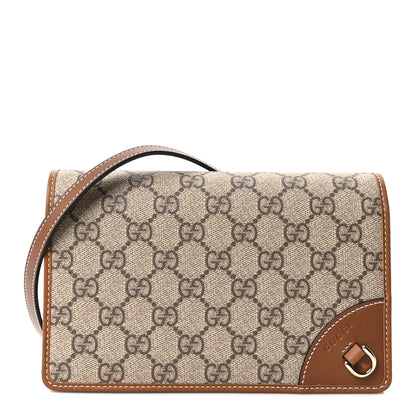 Gucci GG Emblem Monogram Wallet With Strap Beige Brown 1 of 10