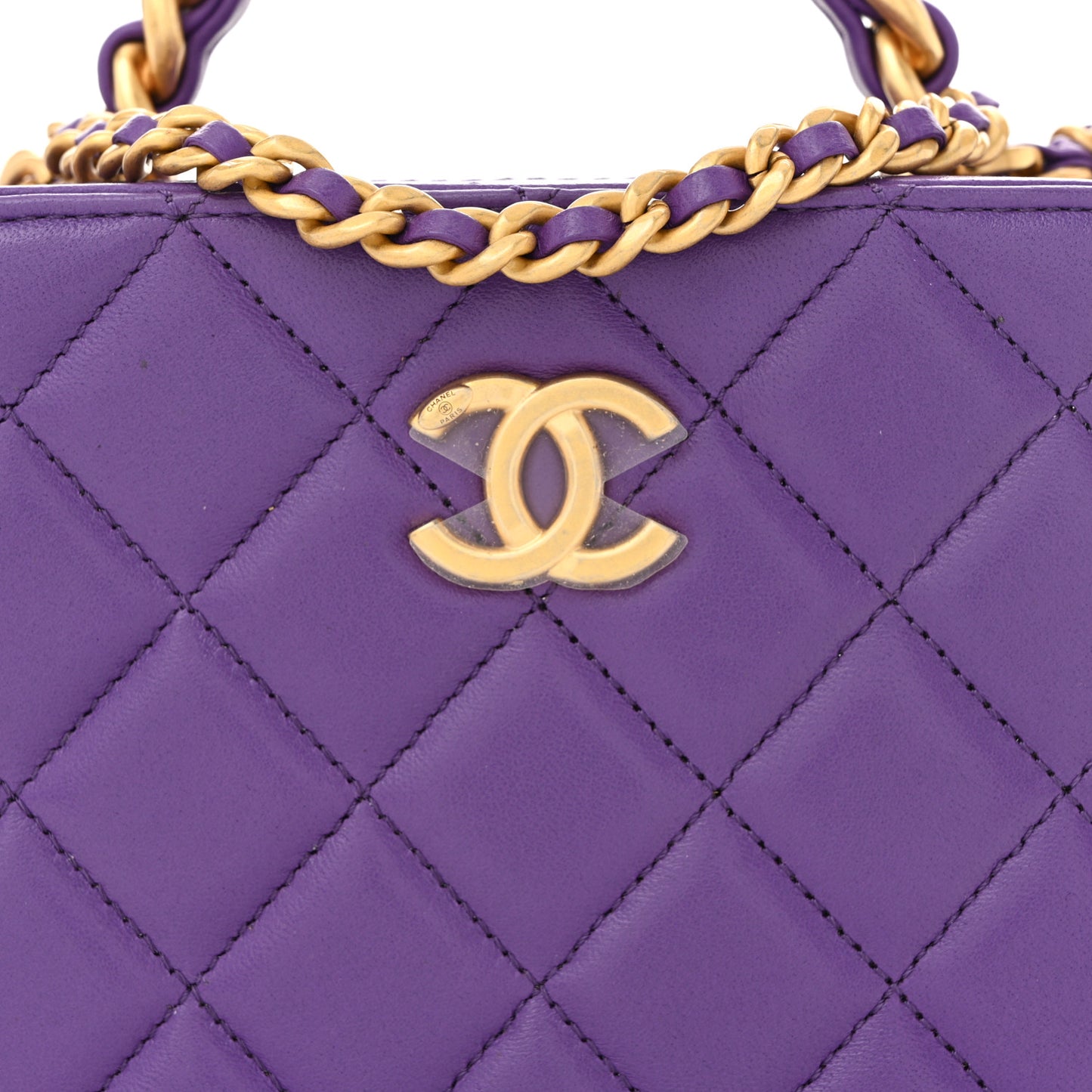 Lambskin Quilted Top Handle Small Vanity Case Purple