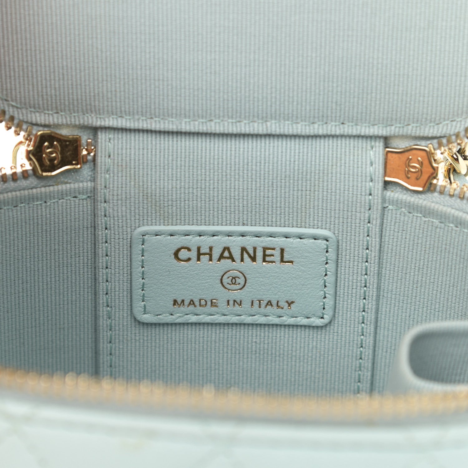 Chanel Lambskin Quilted Top Handle Mini Vanity Case With Chain Light Blue 6 of 13