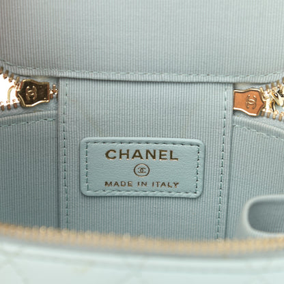 Chanel Lambskin Quilted Top Handle Mini Vanity Case With Chain Light Blue 6 of 13