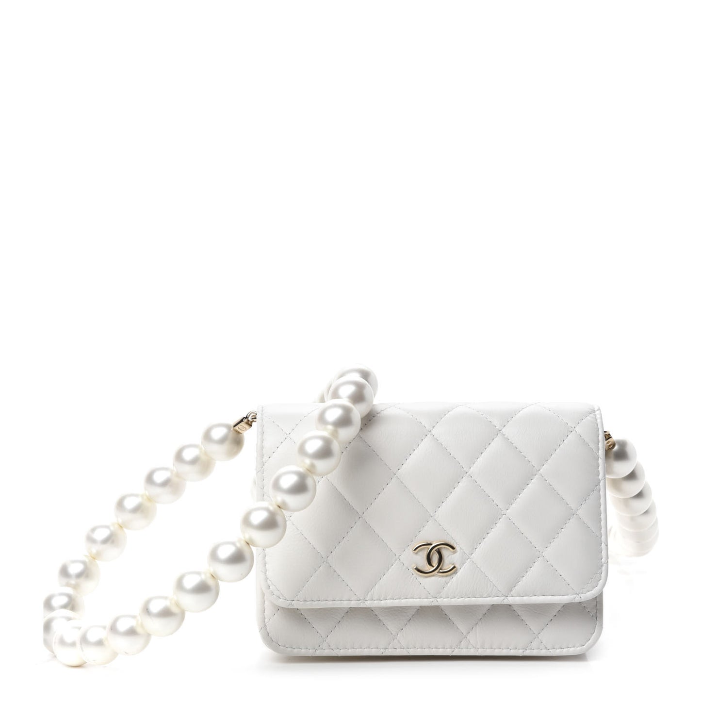 Calfskin Quilted Mini Maxi Pearls Wallet On Chain WOC White