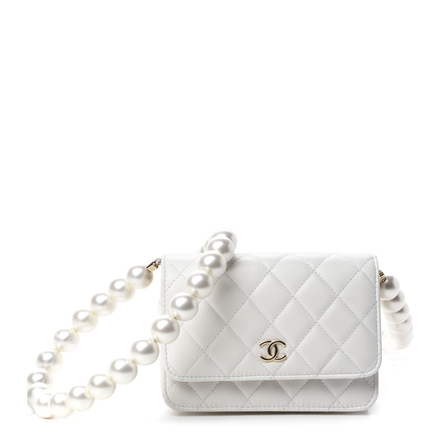 Chanel Calfskin Quilted Mini Maxi Pearls Wallet On Chain WOC White 1 of 11