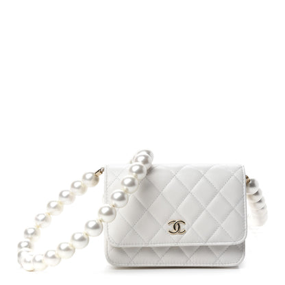 Chanel Calfskin Quilted Mini Maxi Pearls Wallet On Chain WOC White 1 of 11