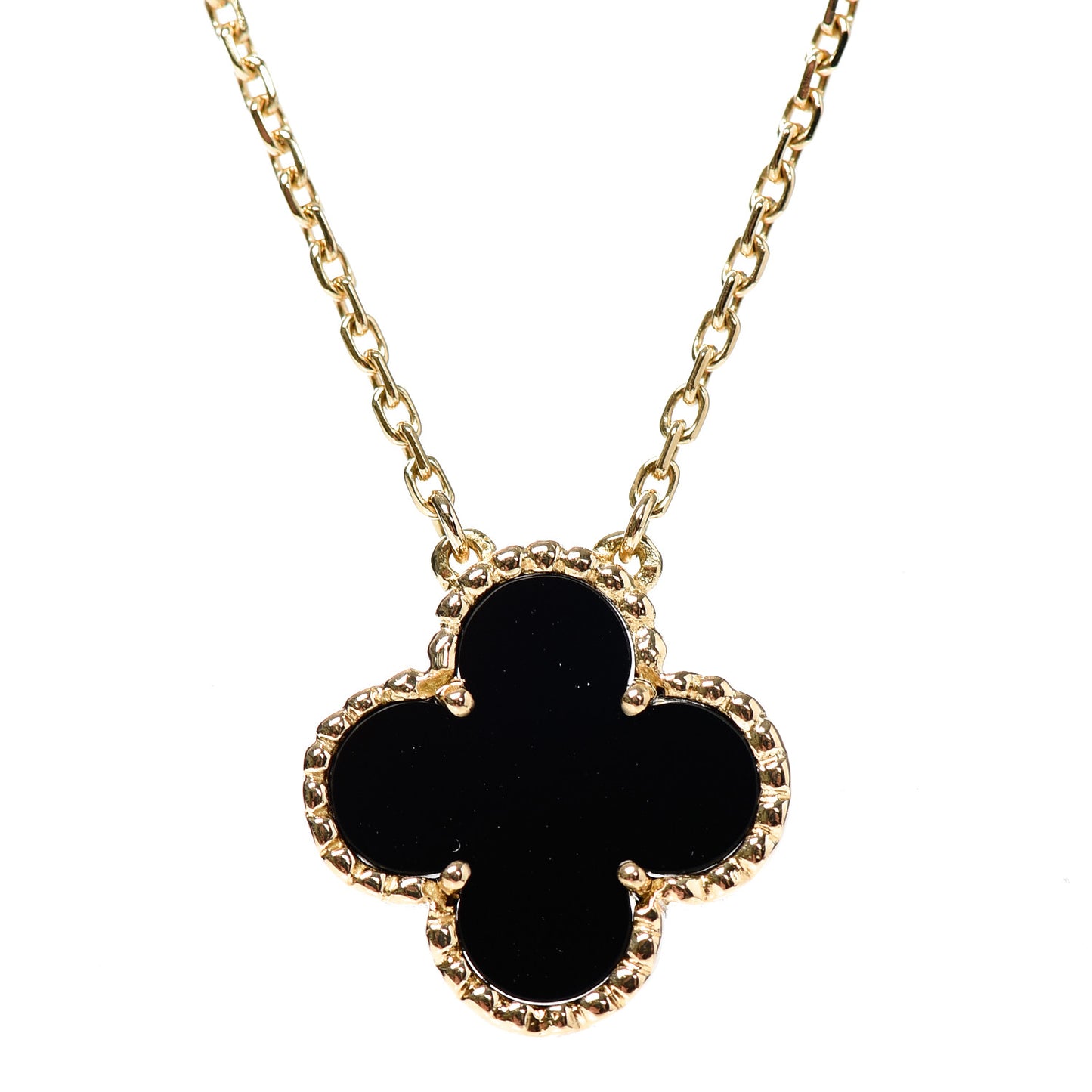 18K Yellow Gold Black Onyx Vintage Alhambra Pendant Necklace
