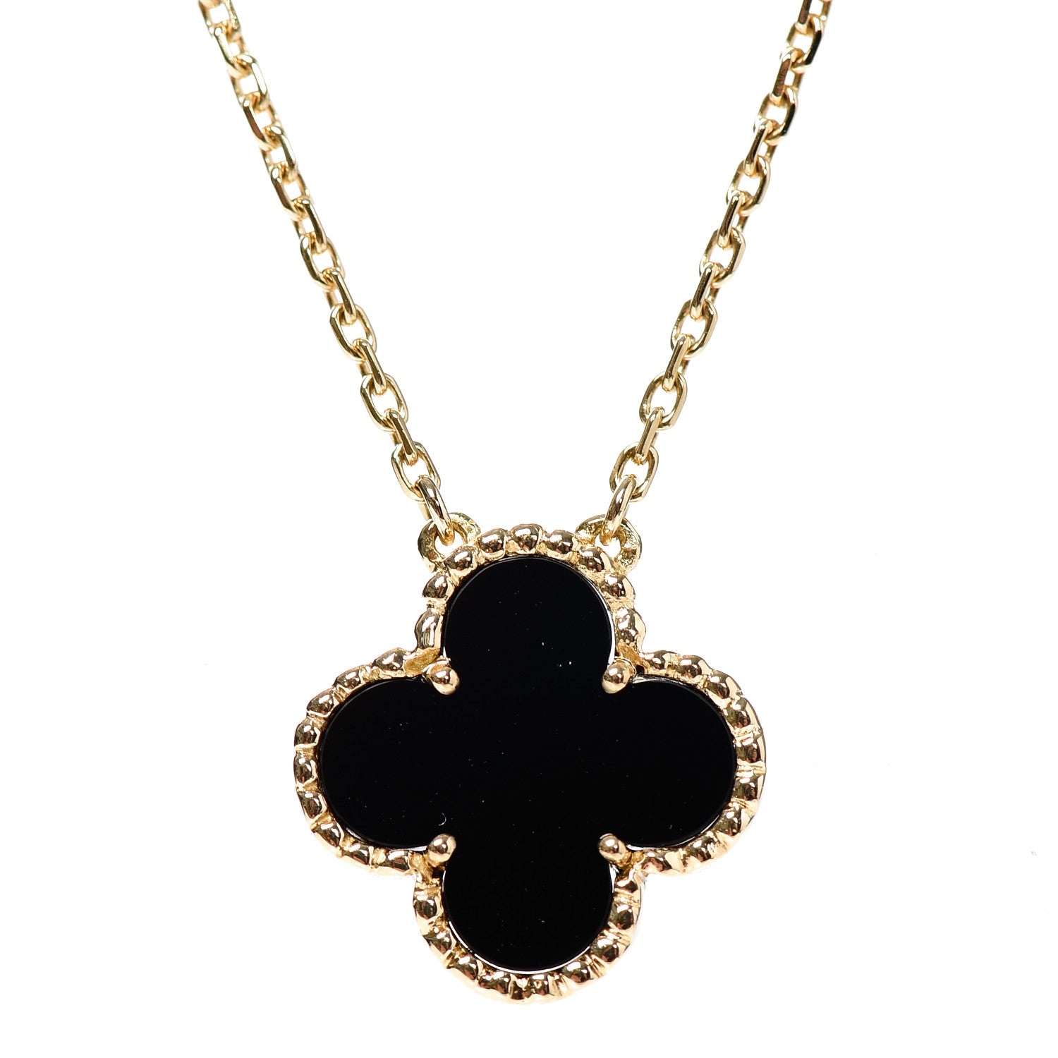Van Cleef & Arpels 18K Yellow Gold Black Onyx Vintage Alhambra Pendant Necklace 5 of 5