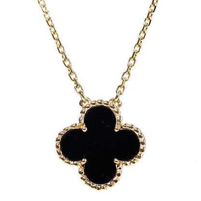 Van Cleef & Arpels 18K Yellow Gold Black Onyx Vintage Alhambra Pendant Necklace 5 of 5