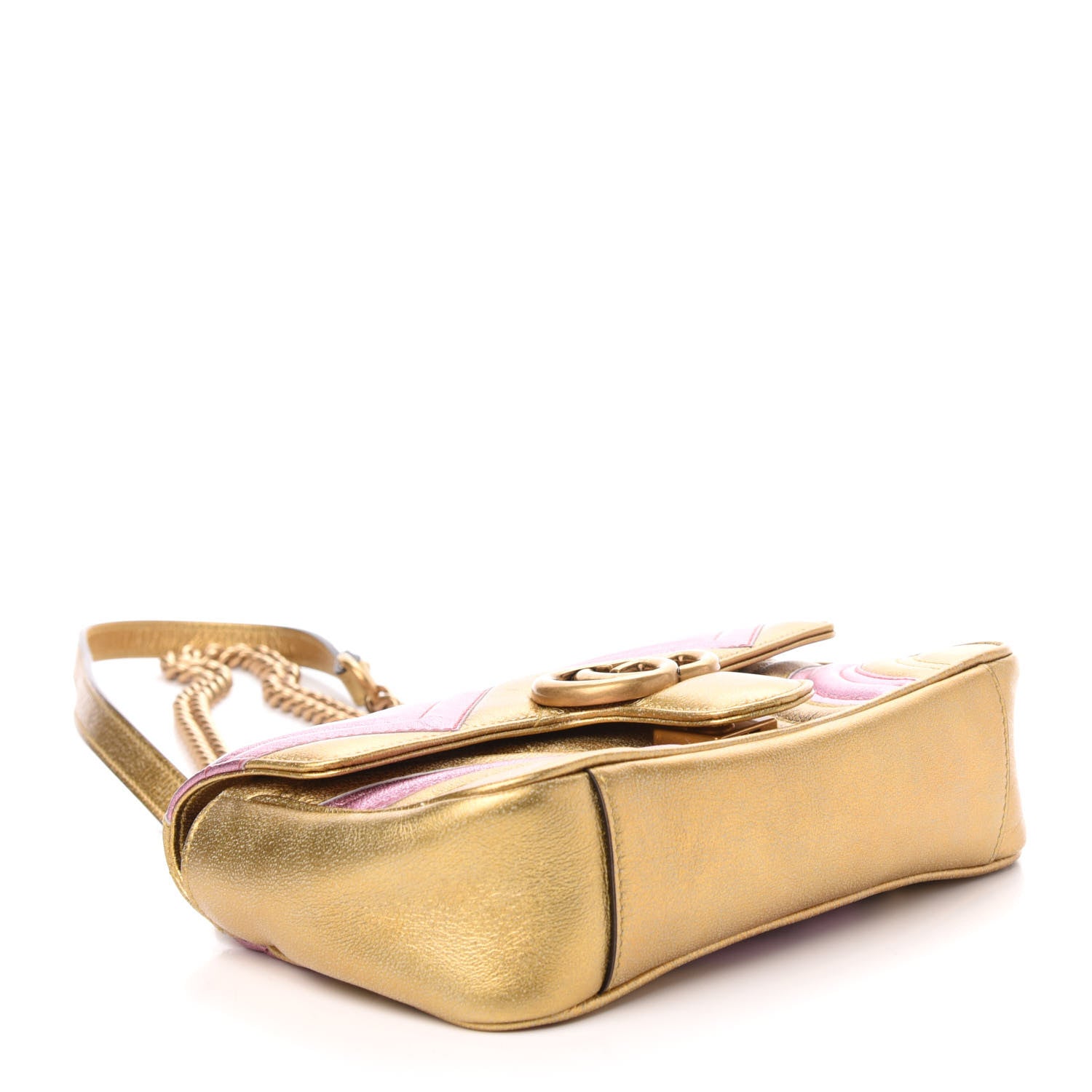 Gucci Metallic Calfskin Matelasse Mini GG Marmont Shoulder Bag Gold Pink 4 of 12